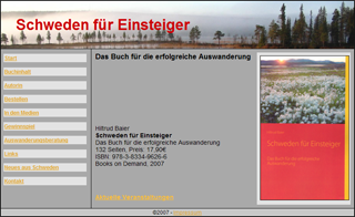 The front page of 'Auswandern-Schweden.com'.